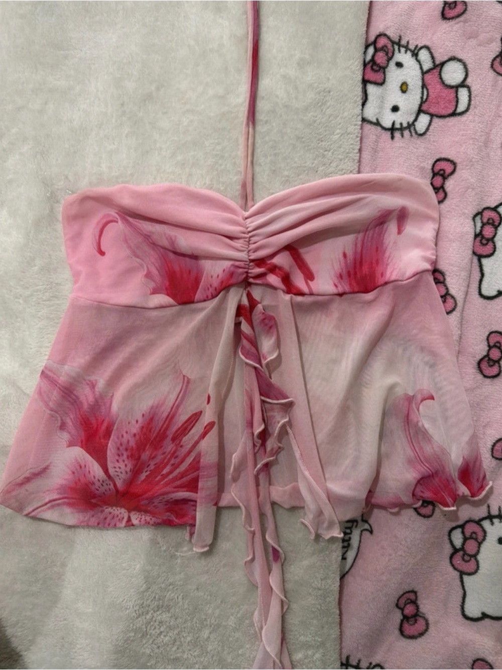 Pink Floral Split Front Babydoll Halter Top
